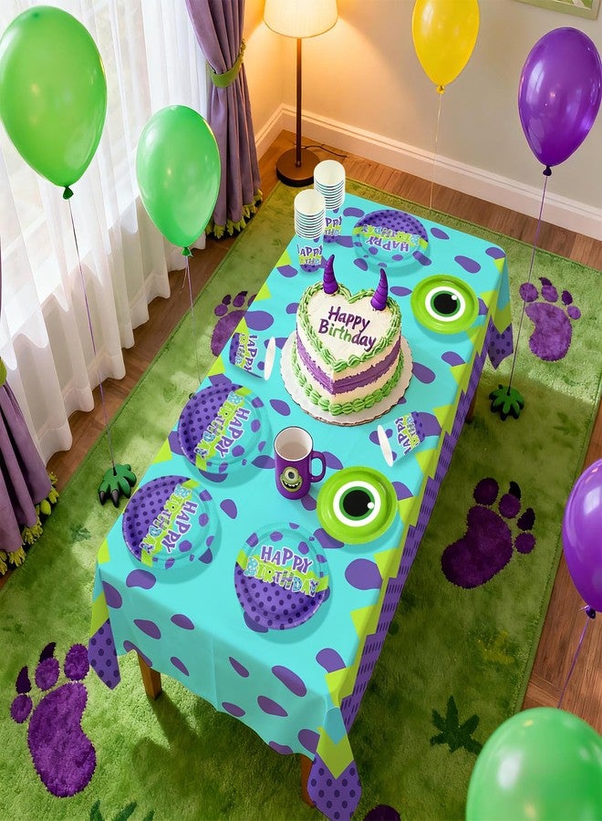 Greencian 170Pcs Monster Birthday Party Supplies Monster Themed Plates and Napkins Cups, Forks, Tablecloth Green and Purple Cartoon Party Supplies for Kids Birthday Baby Shower Decoration Serves 24 - Image 5